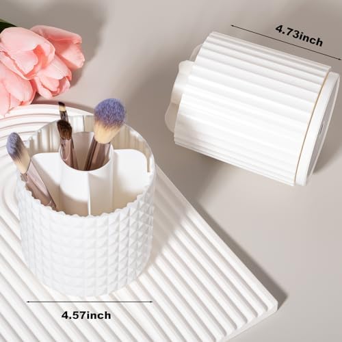 360 Rotating Makeup Brush Holder Make Up Brushes Organizer, Stripe White