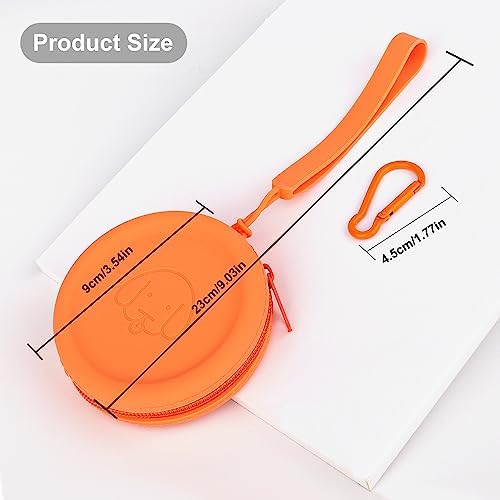 WALLFID Silicone Dog Treat Pouch Small Bag,with Pet Training Clicker,Walking Bag for Dog and Cat, Pocket Size, Easy to Clean, Odorless, Zipper Design,Moisture-Proof,Travel Walking Bag.(Orange)