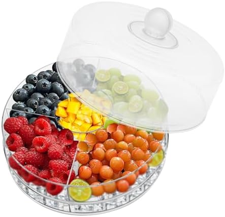 Chilled Condiment Server, 4 Compartment Fruit Serving Bowl, Clear Serving Tray Platter, Ice Cooled Condiment Serving Container, Chilled Garnish Tray Bar Caddy for Party Supplies & Bar