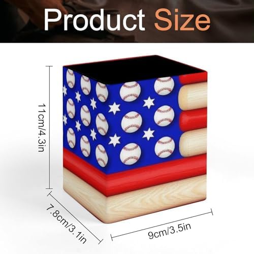 Fashion Leather Pen Holder Desktop Stationery Organizer Makeup Brush Cup American Flag Baseball Bats And Balls