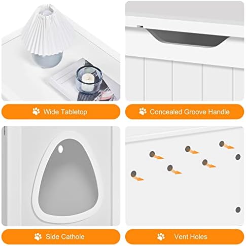 Yaheetech Cat Litter Box Enclosure, Box Cabinet Hidden, Wooden Pet Crate Kitty Washroom Storage Bench with Divider Home Litter Loo Indoor Cat House White