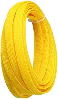 Jutagoss PET Expandable Braided Cable Sleeve, 16.4ft - 3/8 inch Yellow Cable Management Sleeve, Wire Loom Tube Cord Protector for USB Cable, Power Cord, Audio Video and More, 1Pc