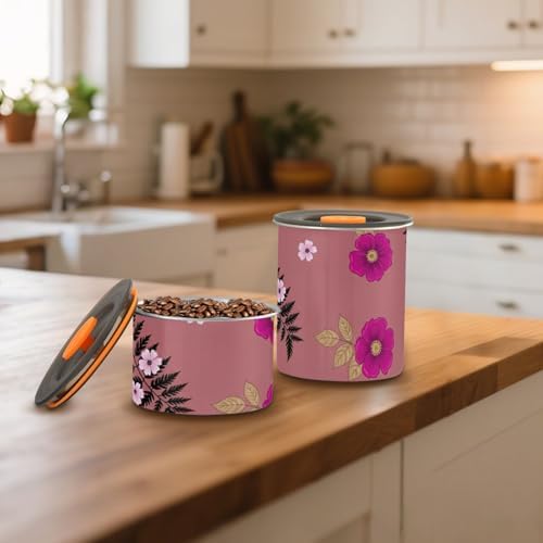 Purple Wild Roses Coffee Canister with Lid Airtight Food Storage Containers 17oz Stainless Steel Canisters Kitchen Food Organizer for Beans, Cereal, Pasta, Flour, Sugar, Snacks