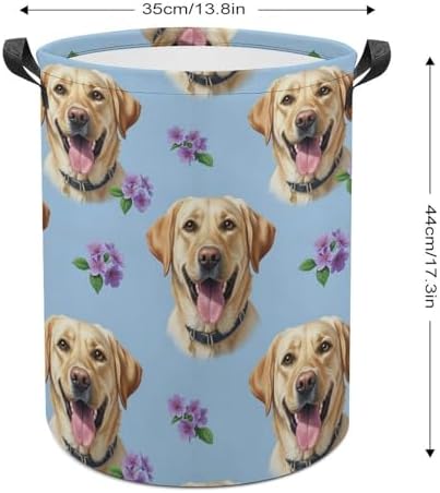 Collapsible Clothes Basket with Handles Floral Yellow Labrador Dog Pet Painting, Large Waterproof Laundry Hamper for Toy, Towel, and Home Organization