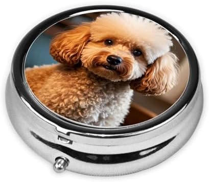 Pill Box with Mirror Cute Pet Poodle 3 Compartment Small Pill Case for Purse Or Pocket Mini Metal Pill Holder Travel Weekly Medicine Tablet Vitamin Holder Organizer Travel Gifts
