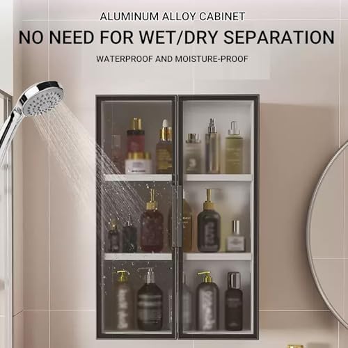 2/3 Tier Wall-Mounted Bathroom Cabinet with Door Glass ，Wall-Mounted Metal Makeup Organizer，Medicine Cabinet ，for Bedroom，Kitchen，Bathroom，Over The Toilet(B,Single Door 60cm/23.6in)