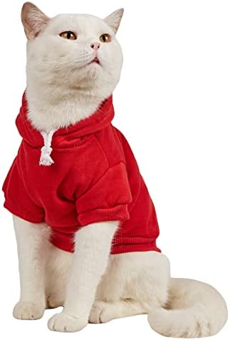 QWINEE Basic Dog Hoodie Sweatshirt Puppy Sweater Warm Cat Costumes Pet Clothes for Chihuahua Puppy Kitten Small Medium Dogs Red X-Small
