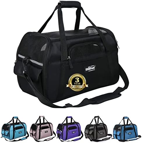 EliteField Soft-Sided Pet Carrier for Cats & Small Dogs (3-Year Warranty) | Airline Approved, Removable Bed & Cover, Built-In Leash, Luggage Sleeve, Seat Belt Loop, Waterproof, Durable, Foldable