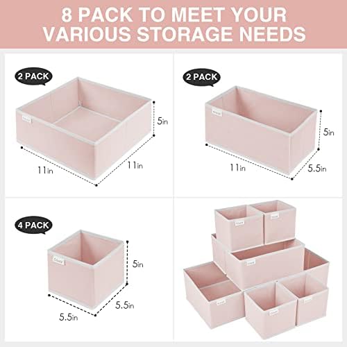 Criusia 8 Pack Underwear Drawer Organizer, Foldable Cloth Storage Box Closet Dresser Drawer Divider for Clothes, Bras, Socks, Ties, Scarves, Lingerie, Accessories