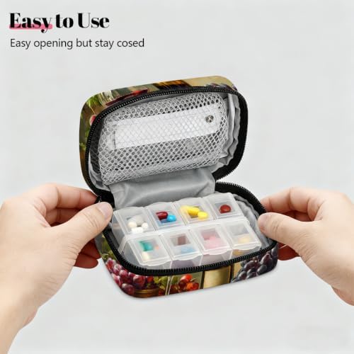 Travel Pill Organizer Artistic Oil Painting Wine Fruit Cheese Pill Case