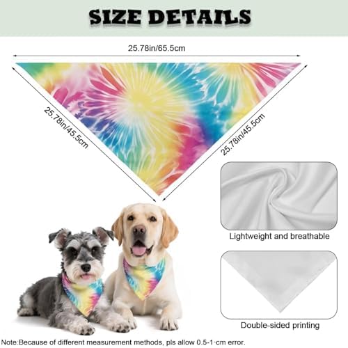 Howilath Dog Bandana with Rainbow Tie Dye Design, Adjustable Triangle Scarf for Small to Large Pets