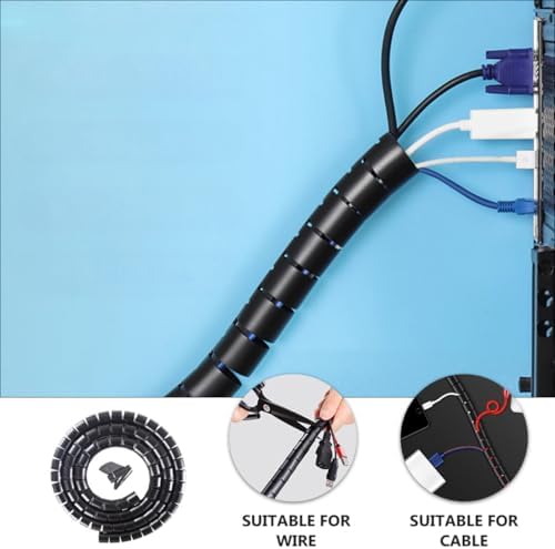 Cable Management Sleeve Spiral Wire Organizer with Bite-Resistant 22Mm Tube for Pets, 10M Black Cord Wrap Set with Cable Tool for Home and Office Wire Protection