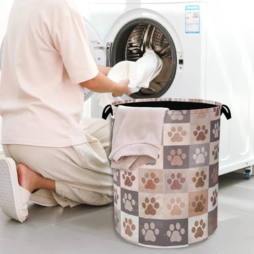 Colorful Dog Cat Laundry Basket,Paws Foldable Oxford Cloth Tote Bag Laundry Hamper Clothes Storage Bucket Organizer for Bedroom Laundry Storage Dormitories 16" x 20.8"