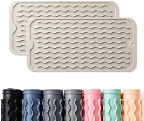 2 Pack Caketime Silicone Dish Drying Mat for Kitchen Counter Under Sink Near Faucet with Bathroom Countertop Organizer Soap Holder New Home Essentials Drainers Housewife Stuff 12"x6"