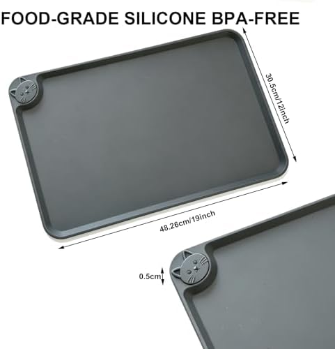 Silicone Pet Feeding Mat, 19"x12" Silicone Placemat for Dog Cat Food Water Bowl, Raised Edge Waterproof Under Sink Mats for Kitchen Drawer Shelf, Spill Proof Mat to Protect Floors