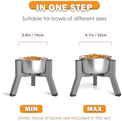 SHAINFUN Raised Dog Bowl Stand, Adjustable Width 5.9-8.7'', Eelevated Dog Food Water Bowls, 7.8'' Tall, Grey-Bowl Not Included