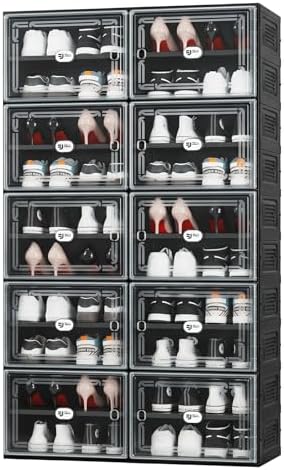 Black Shoe Storage Cabinet for 40 Pairs with Magnetic Clear Doors | Tool-free Assembly, Foldable Shoe Rack, Reinforecd Structure, Anti-Tiping, Furniture for Shoe Organizer, Closet, Garage