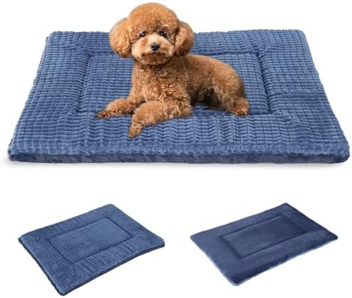 BVAGSS Reversible Dog Crate Pad, Memory Foam Pet Bed Mat, Soft Warm Machine Washable Sleeping Kennel Mattress for Small Medium Dogs XH079 (24''x18''x1.6'',Navy)