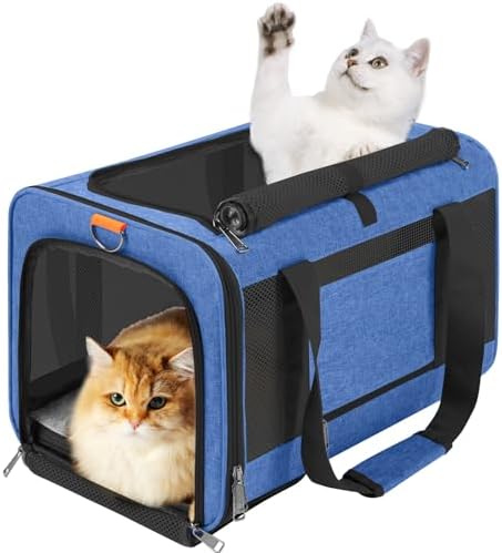 GAPZER Large Cat Carrier Soft, Collapsible Travel Pet Carry Bag, Small Dogs | Large Kitty Cat 20 lbs Maine Coon, Top Load Transport Small Puppy Dog Kennel, Yorkie Little Dog 10lbs, Sturdy Fabric Blue