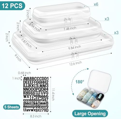 12 Pcs Clear Hard Zipper Case Back to School,3 Sizes