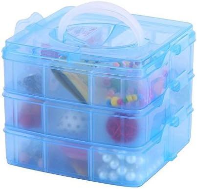 Kamay's Medium 3 Tier Stackable Adjustable Compartment Slot Bead Craft Jewellery Tool Storage Organiser Snap-lock Tray Container, with 18 Compartments, Container Box Blue