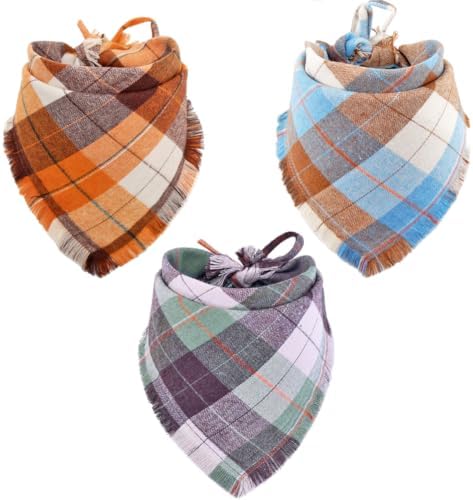 Fall Dog Bandana Autumn Thanksgiving Plaid Reversible Triangle Bibs Scarf