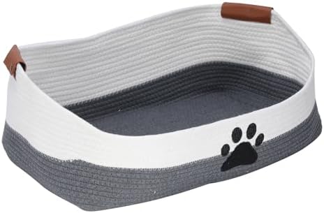 Woven Dog Toy Basket Large 100% Cotton Rope Basket for Dog Cats Toys Dog Toys Box for Living Room Area-Trapezoid Dog Toys Bin-Nursery Gift for Pet Toys,Collar,Leash,Blanket,Clothes-Grey
