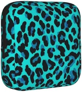 Cute Menstrual Pad Pouch with Zipper, Cheetah Blue And Black Leopard Print, Reusable Polyester Feminine Product Organizer, Storage Bag for Daily Travel
