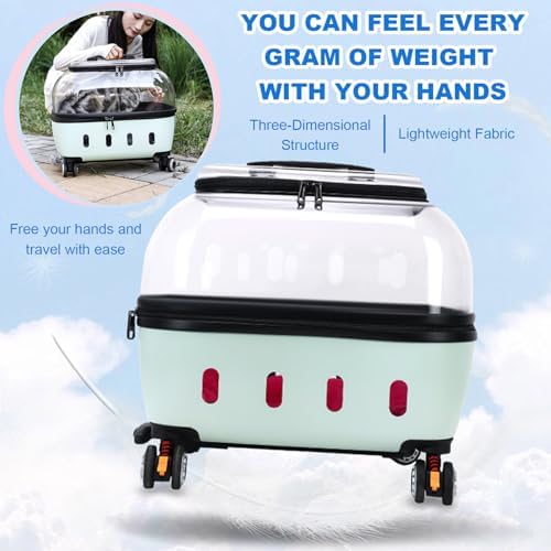 Portable Pet Carrier with Wheels, 360°Clear Window Pet Trolley Case with Ventilation Holes, Portable Breathable for Travel/Hiking/Outdoor/Walking Darkgray