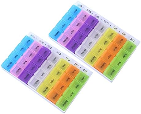 Psivika 2 Pack Weekly Pill case Colorful Pill Organizer Medicine Storage 28 compartments 7 Day Pill Box Case with Morn/Noon/Night/Backup Reminder