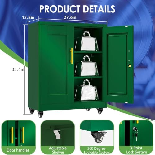 35.4" Metal Garage Storage Cabinet with Wheels and Locking Doors