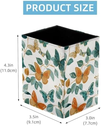 Butterfly Pen Holder for Desk Decor, Rectangular PVC Leather Pencil Cup for Desk Pen Organizer, Makeup Brush Holder for School, Home, Office