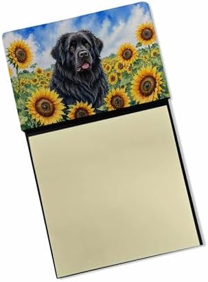 Caroline's Treasures Newfoundland in Sunflowers Watercolor Sticky Note Holder Refillable Dispenser Desk Accessory 3x3 Pad Gift