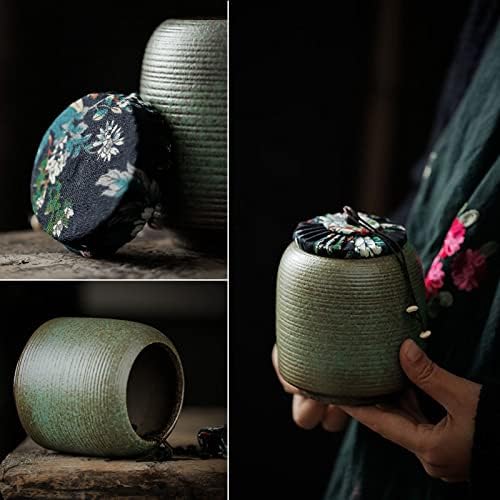 KKEKOS Handmade Green Clay Porcelain Tea Tin Tea Storage Tea Caddy Tea Canister Container Traditional Tea Jar (TYPE1)