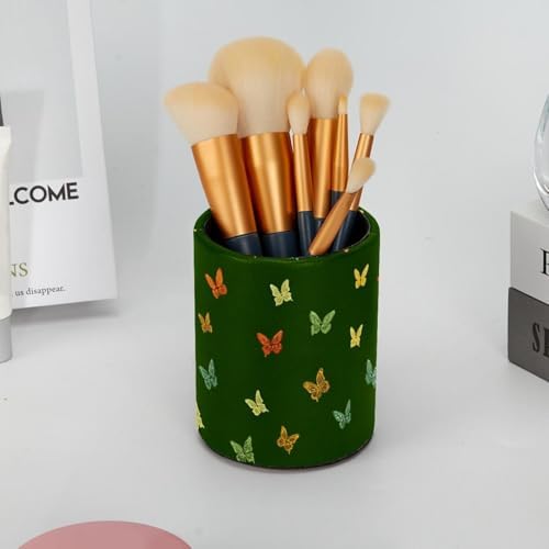 Faux Leather Pen Holder for Desk, Pencil Organizer Butterfly Pen Cup Desk Decor Makeup Brush Holder Storage for Office Home