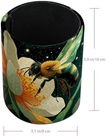 Faux Leather Pen Holder for Desk, Pencil Organizer Bee Pen Cup Desk Decor Makeup Brush Holder Storage for Office Home