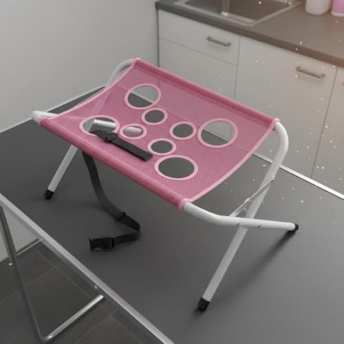 Grooming Pet Bath Stand Mesh Bathing Station, Foldable Metal Frame, Pink | Foldable Metal Structure with Quick Surface and Strap Suitable for pet Washing Maintenance Travel Grooming