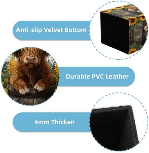 Highland Cow Pen Holder for Desk Decor, Rectangular PVC Leather Pencil Cup for Desk Pen Organizer, Makeup Brush Holder for School, Home, Office