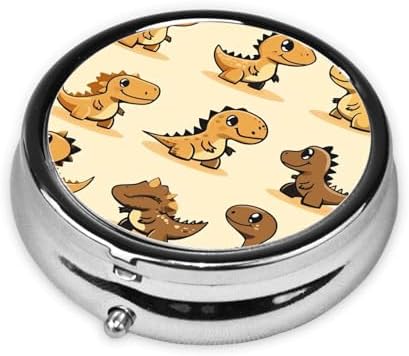 Pill Box 3 Compartment Medicine Pill Case for Pocket or Purse Mini Metal Pillcase Cute Dinosaur Pill Holder Vitamin Organizer Portable Travel Pills Container to Hold Supplements Vitamins