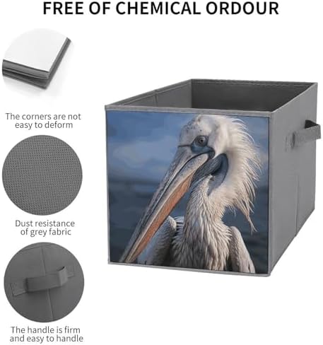 1PCS Foldable Storage Bins Realistic Pelican Printed Storage Container With Handle Large Capacity Storage Boxes Storage Cubes for Household Organization Shelves