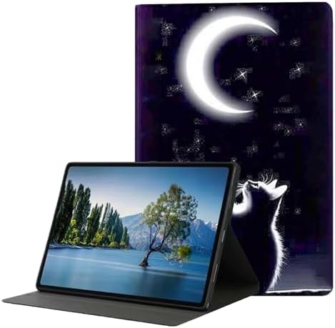 for Samsung Galaxy Tab A 10.1 Tablet Case 2019 Model T510 T515 T517,Premium Leather Folio Stand Auto Wake/Sleep,Multiple Viewing Stand,Night Moon and Pet Cat
