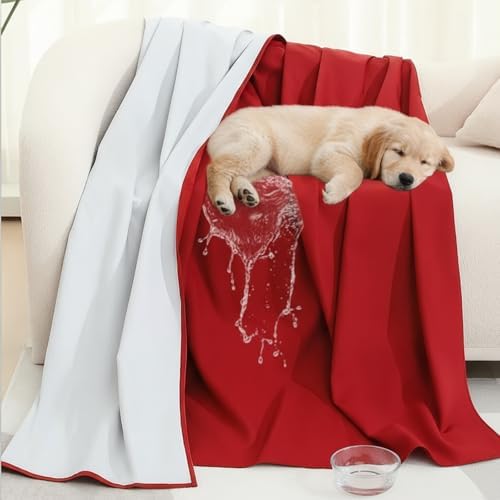 Tisancy Waterproof Bed Blanket Throw Size 55'' x 78'' Red Polyester, TPU Waterproof Film Mattress Protector Mat with Storage Bag for Bed Cover