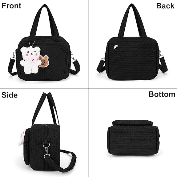 Lushandy Baby Diaper Bag Tote, Mom Bag Cute Crossbody Diaper Bags Baby Travel Bags for Girl Pañaleras Para Bebe (Black, Large)