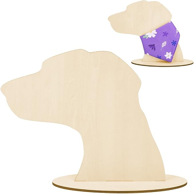AHANDMAKER Dog Silhouette Display Stand, Wood Pet Bib Display Stands, Blank Wooden Dog Mannequin Scarf Holder Bandanas Display Photography Props for Dog Accessory Bib Bandana Scarf Store Display