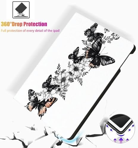 for Microsoft Surface Pro 11/10/9-13" 2024/2022 Tablet Case,Auto Wake/Sleep,Adjustable Stand Protective Cover - Black Butterfly Flower