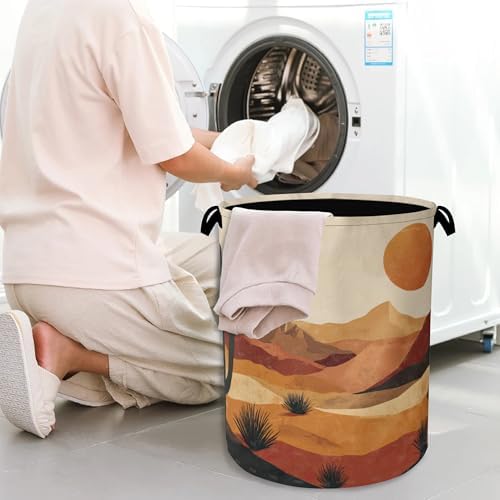 Mountains Sun Laundry Basket,Cactus Desert Oxford Cloth Laundry Hamper with Handle Foldable Portable Clothes Storage Basket for Bathroom Bedroom Dorm Room 16" x 20.8"