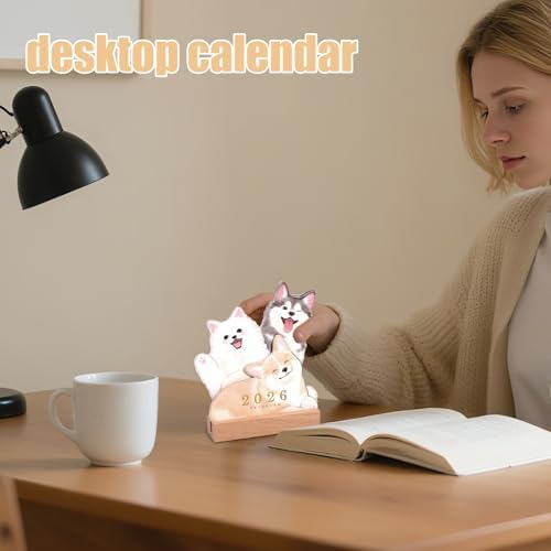 Desktop Calendar - 2026 Pet Theme Planner, Adorable Puppy Kitten Design, Academic Schedule Organizer Pad | Cute Desk Accessory for Office School Home Classroom Teacher Kids Daily Planning