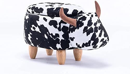 Home 2 Office Cow Ottoman for Kids' Bedroom, Playroom, Nursery, and Living Room, Animal Ottoman with Storage, Footstool for Kids, Black/White