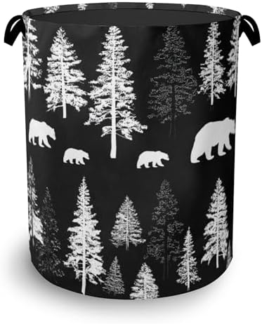 Bear Forest Laundry Basket,Winter Foldable with Handles Tote Bag Oxford Cloth for Bathroom Bedroom Dirty Clothes Storage Bucket 16" x 20.8"