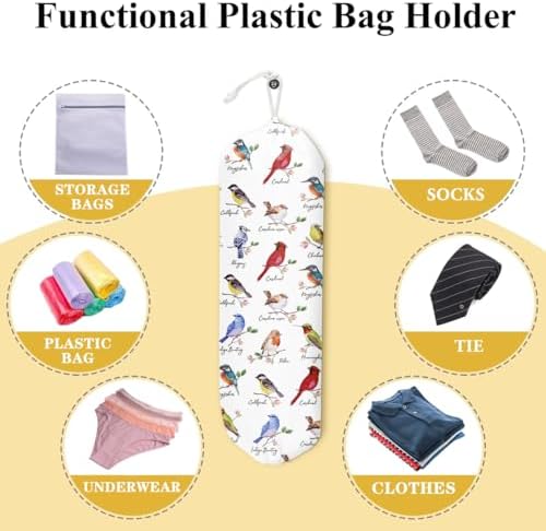 Birds Grocery Bag Holder and Dispenser Plastic Bags Organizer for Home | Garbage Shopping Trash Bags Storage for Home Cardinal Hummingbird Bluejay Gifts for Women Bird Lovers